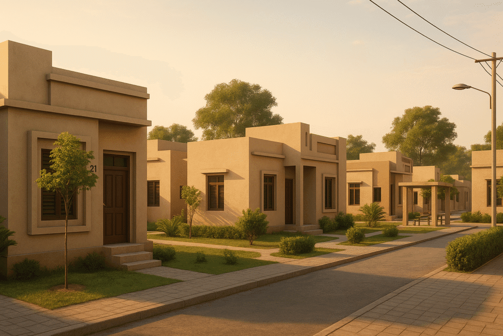 3-marla housing plots under Apni Zameen Apna Ghar Scheme in Punjab showing affordable residential development with basic infrastructure